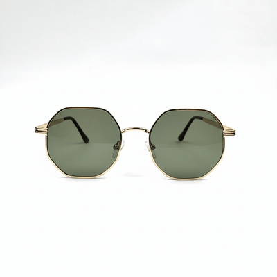 Octagonal Metal Frame Sunglasses - Golden Green